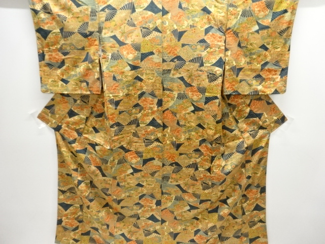 未使用品　扇面に鳳凰・草花模様小紋着物